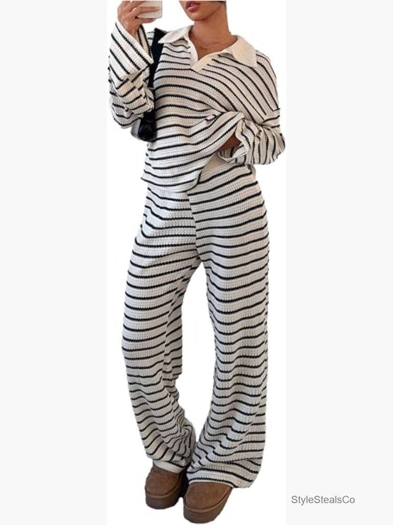 Two Piece Striped Lounge Set Going Out Travel Outfit
